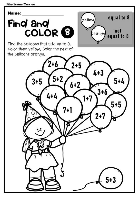 Kindergarten math worksheets addition math fact coloring