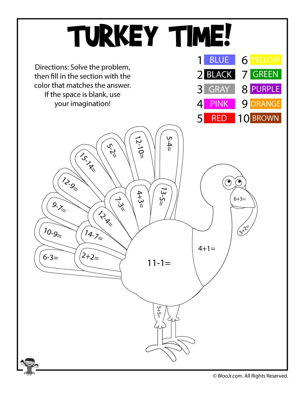 Thanksgiving math coloring worksheets woo jr kids activities childrens publishing