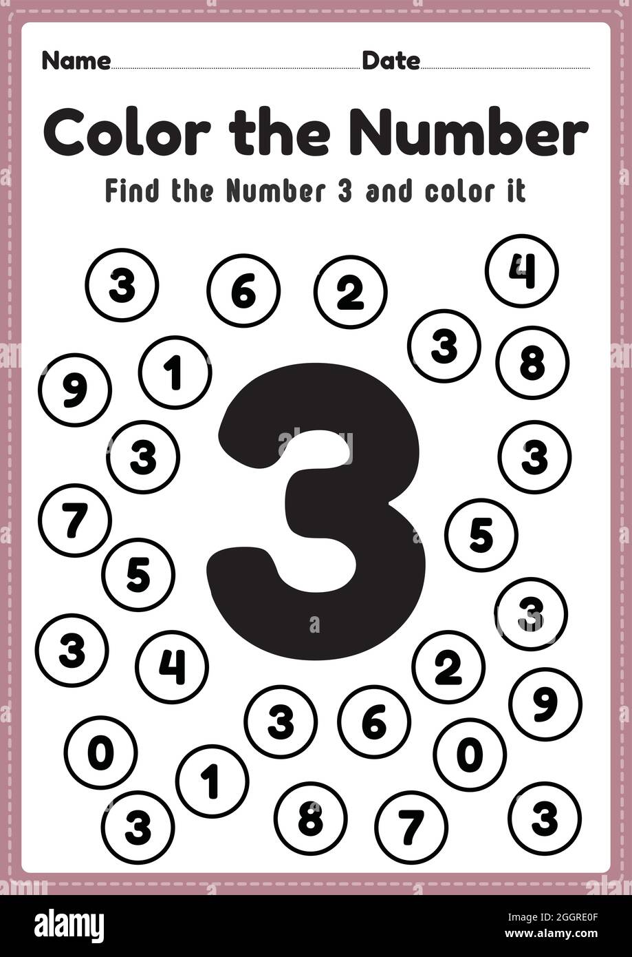 Number worksheet number worksheet math coloring activities for preschool and kindergarten kids to learn basic mathematics skills in a printable pag stock vector image art