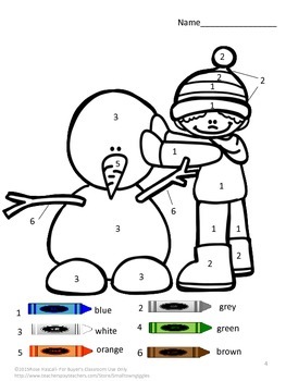 Winter math coloring pages color by number worksheets kindergarten morning work