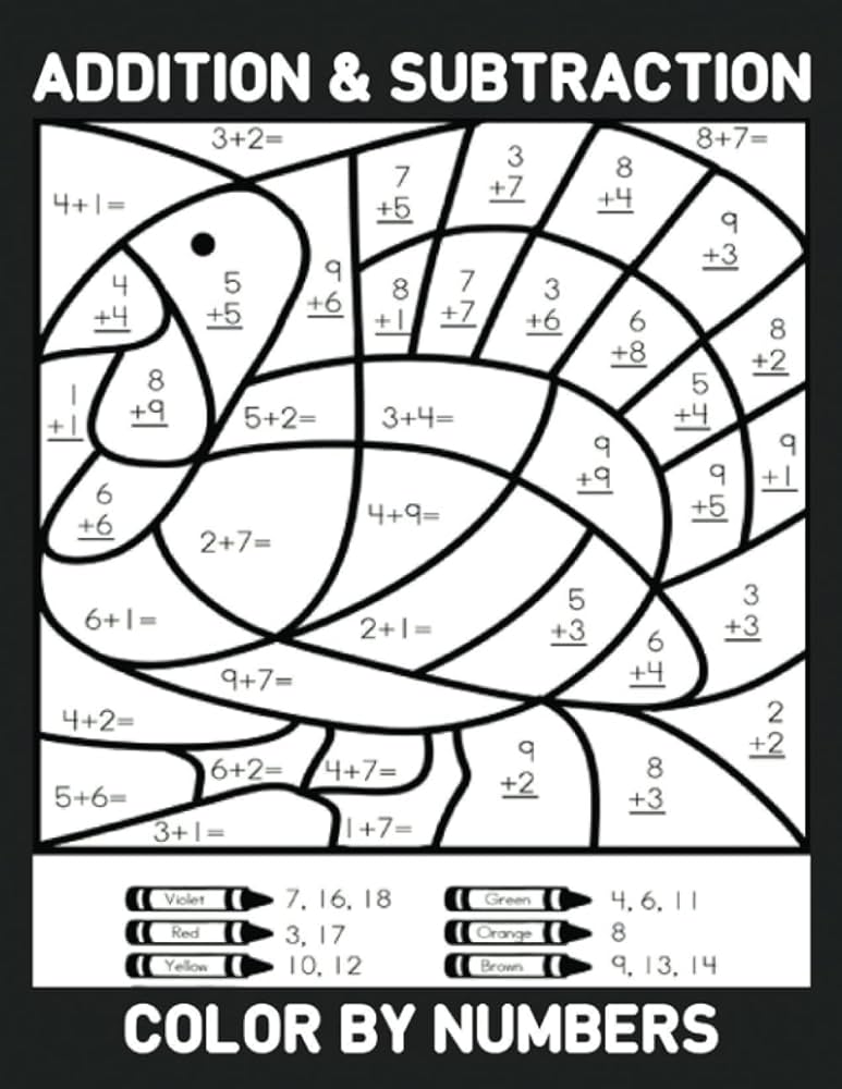 Addition subtraction color by numbers kindergarten math workbook kindergarten and st grade workbook age