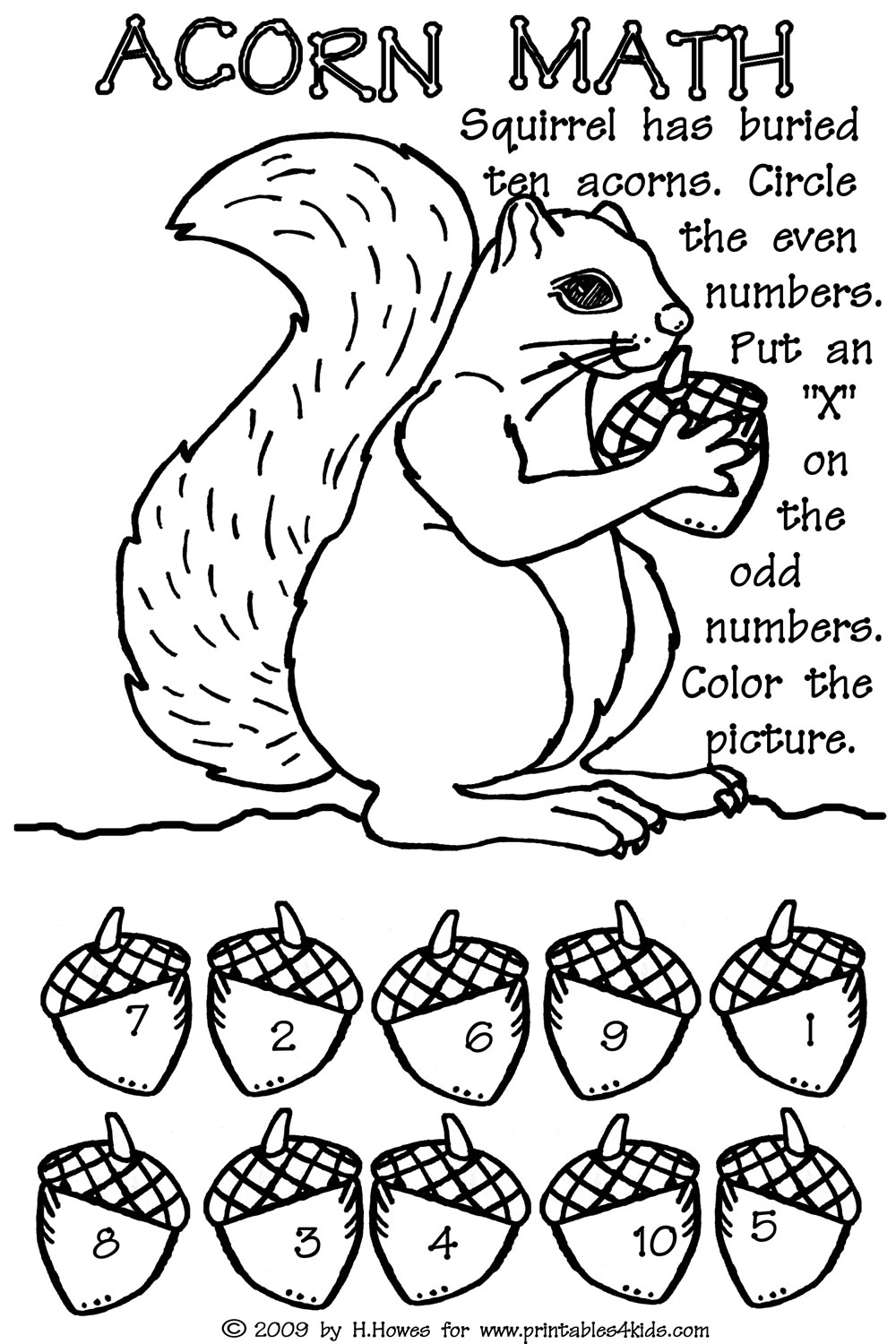 Odd and even math concepts for preschool â fall acorn theme â printables for kids â free word search puzzles coloring pages and other activities