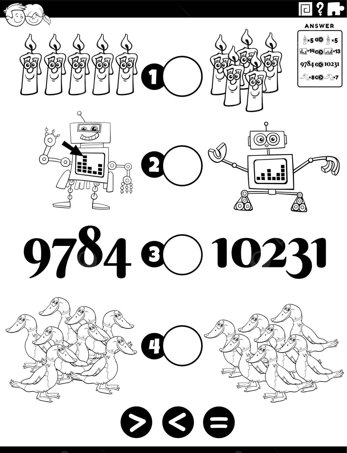 Math coloring book page for greater than less than or equal task vector calculation vector design png and vector with transparent background for free download