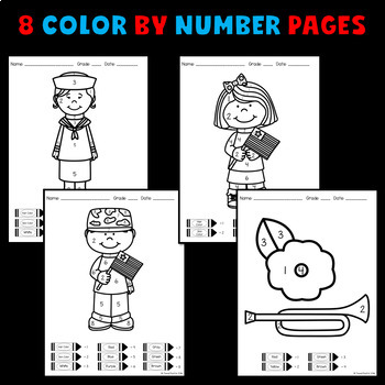 Veterans day math coloring pages or coloring sheets kindergarten st grade