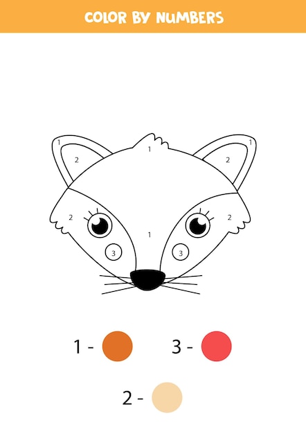 Premium vector coloring page with cute fox face color by numbers math game for kids