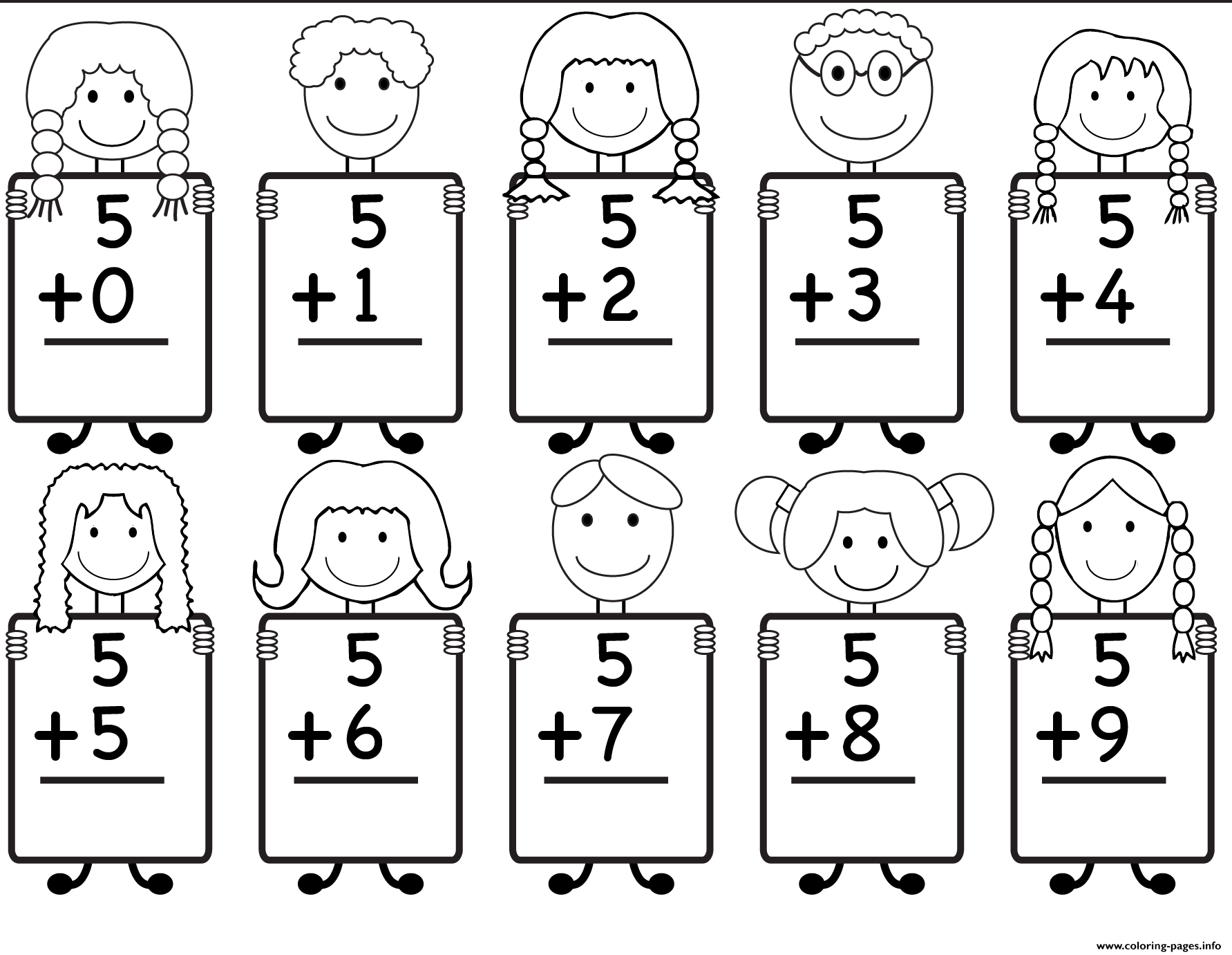 Addition kindergarten math worksheet coloring page printable