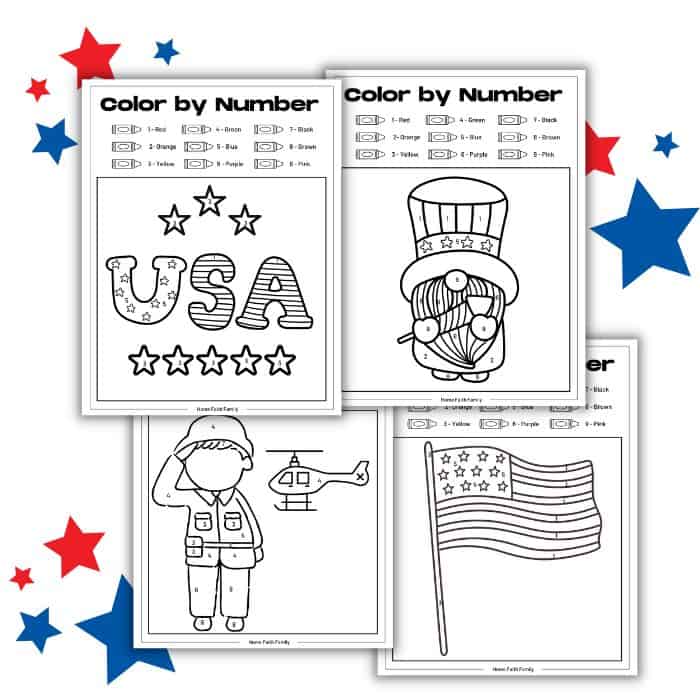 Free memorial day color by number pages for kids