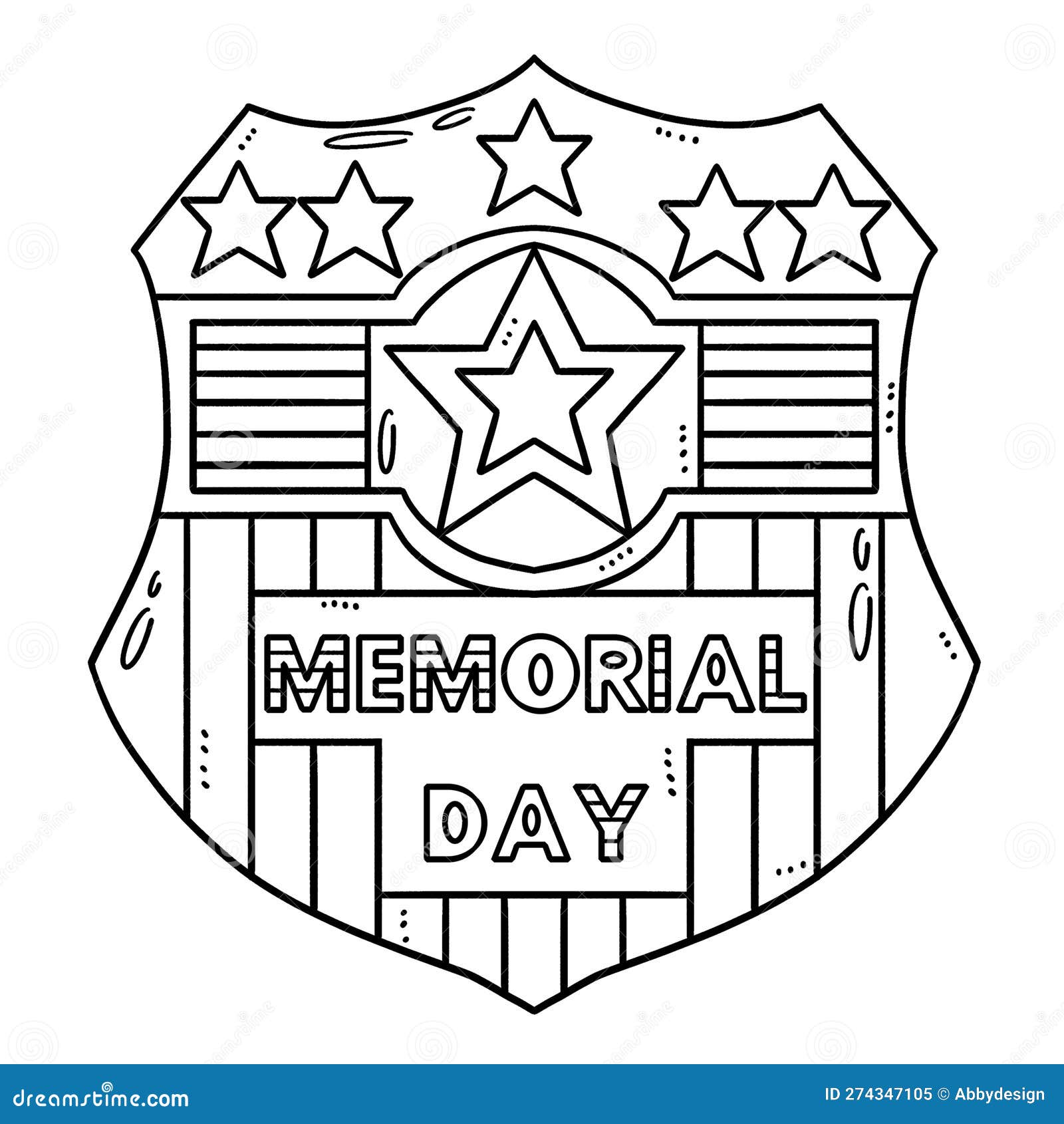 Memorial day badge isolated coloring page for kids stock vector