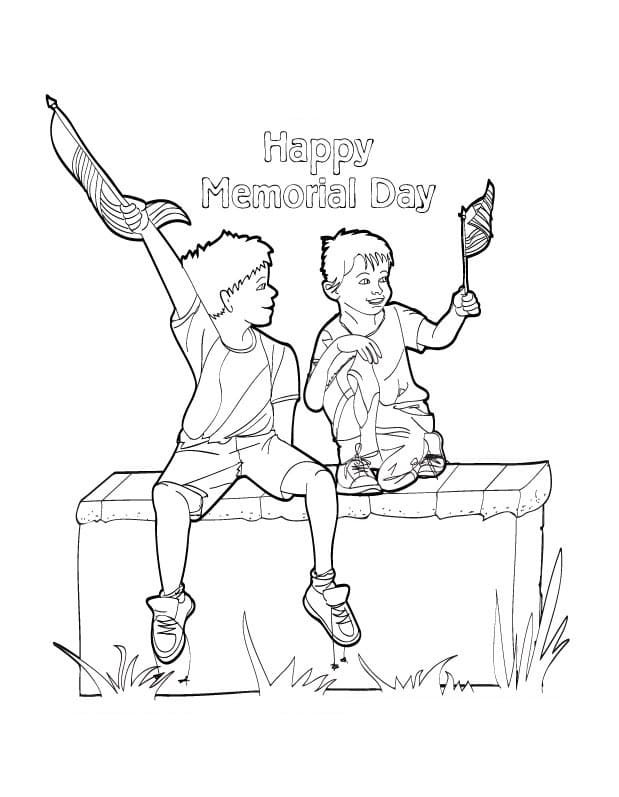 Children on memorial day coloring page