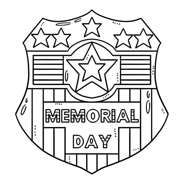 Memorial day badge isolated coloring page for kids stock illustration