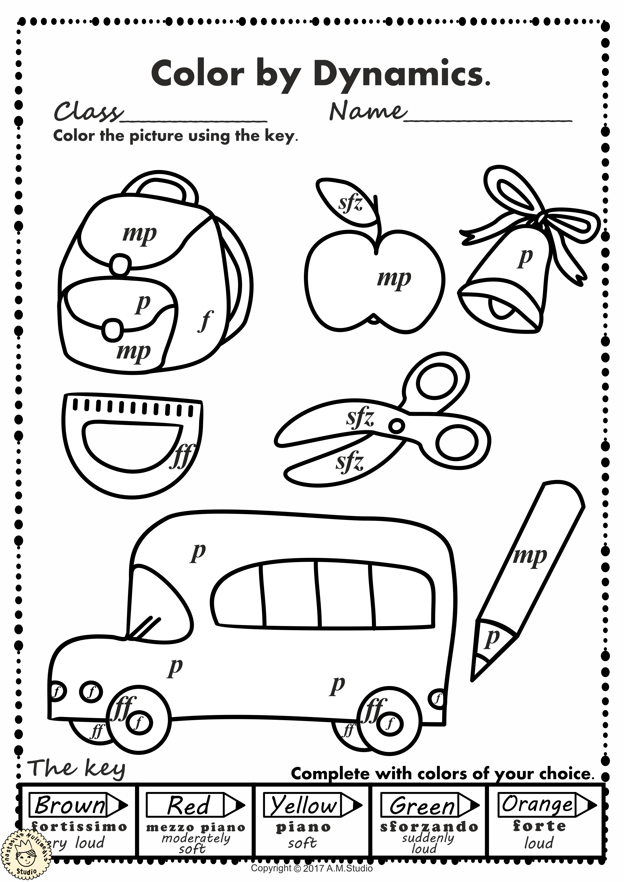 Back to school music coloring pages color by dynamics made by teachers