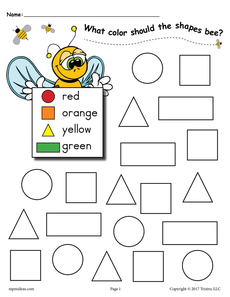 Bee themed shapes coloring pages â