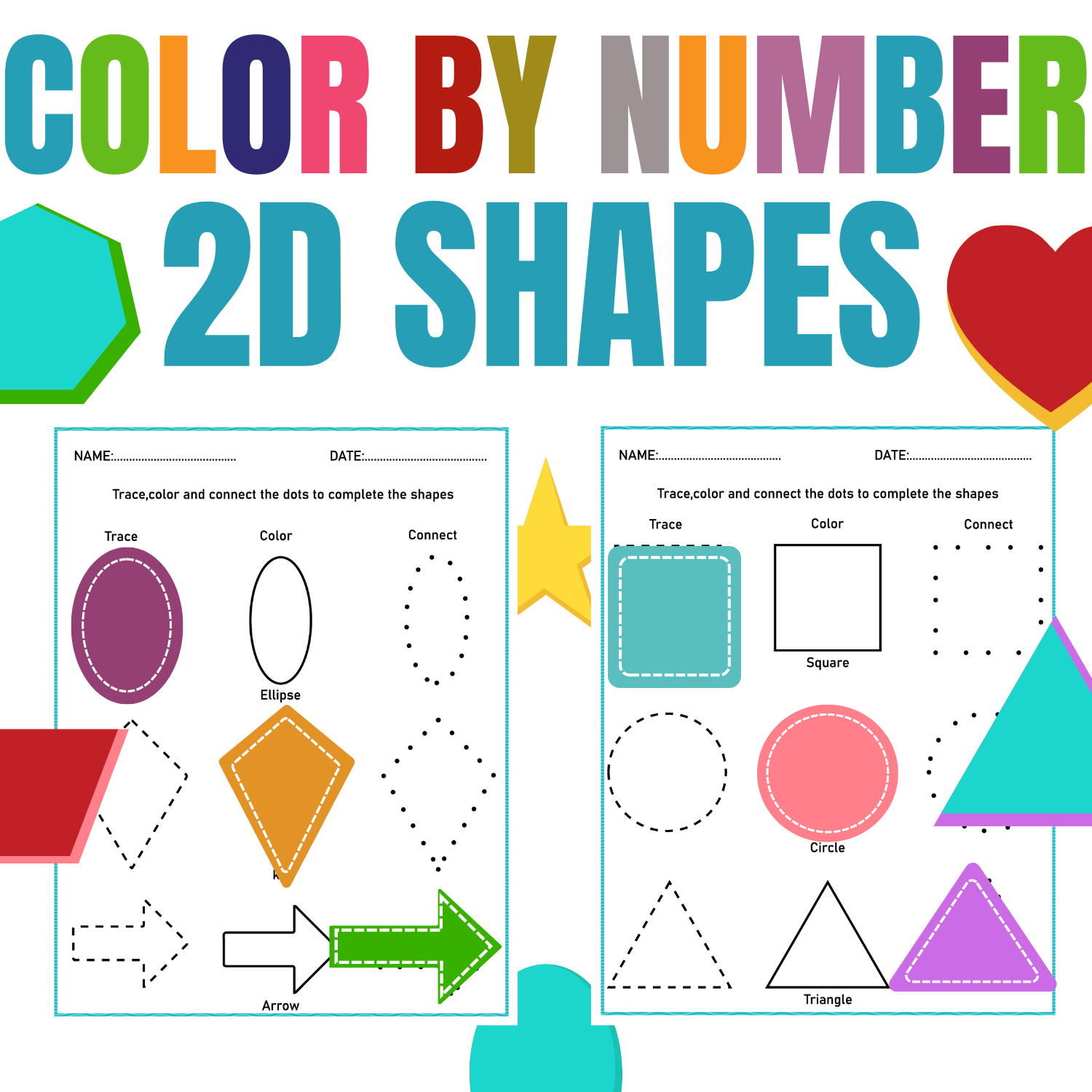 Geometric shapes coloring book shapes tracing drawing and coloring d shapes made by teachers