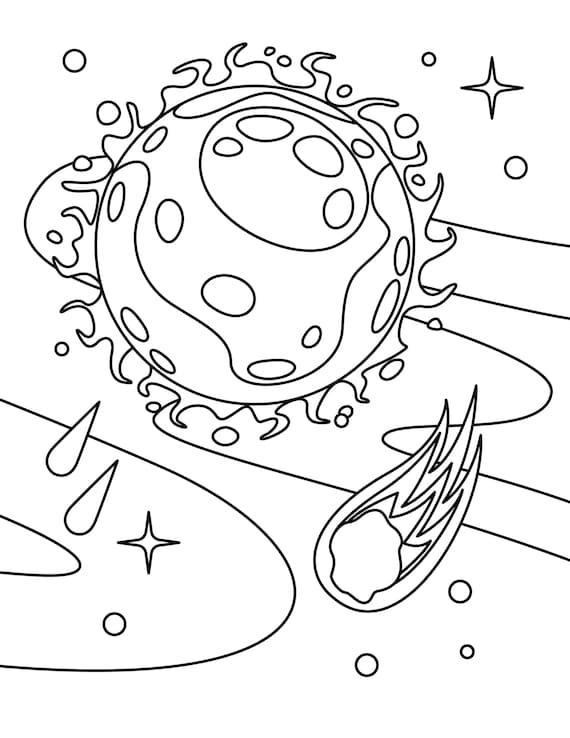 Outer space coloring pages for children solar system with astronaut ufo planets sun stars and spaceship