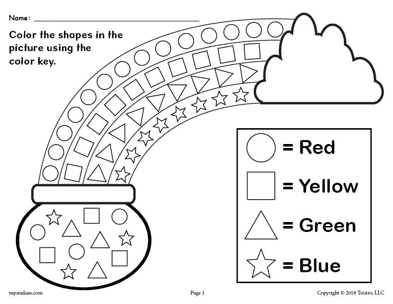 Printable st patricks day shapes coloring worksheet â