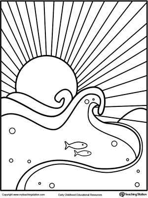 Free sun and waves coloring page