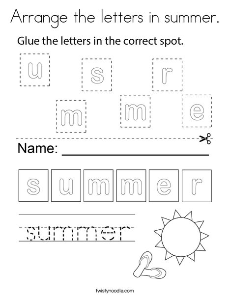 Arrange the letters in summer coloring page