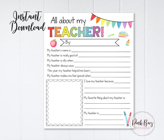 Teacher appreciation week printable teacher survey teacher printable teacher thank you teacher coloring page all about my teacher instant download