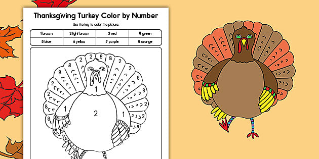 Thanksgiving turkey colour by number worksheet teaching resources