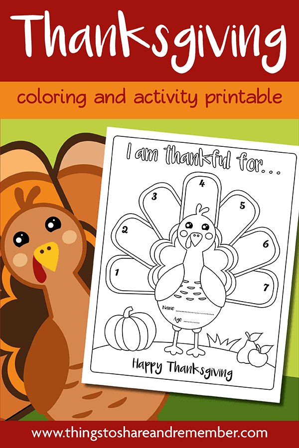 I am thankful turkey thanksgiving page for kids share remember celebrating child home