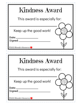 Kindness awards in black and white that students can color tpt