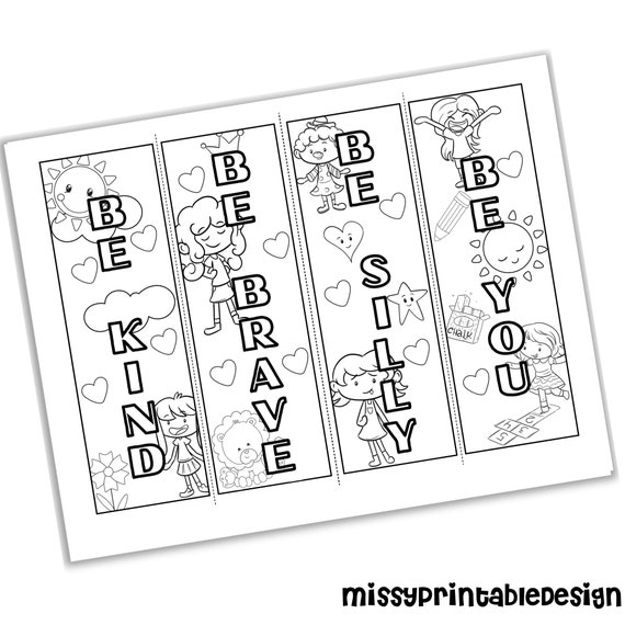 Be kind coloring bookmarks set of printable kindness coloring school activity coloring for kids instant download