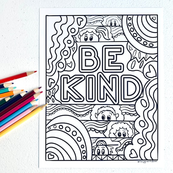 Be kind coloring page digital download printable coloring page downloadable pdf kindness coloring page