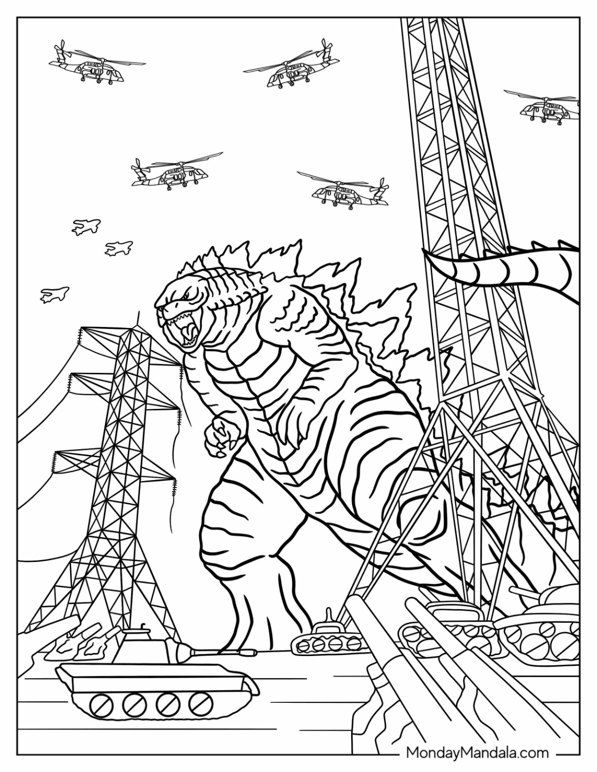 Godzilla coloring pages free pdf printables