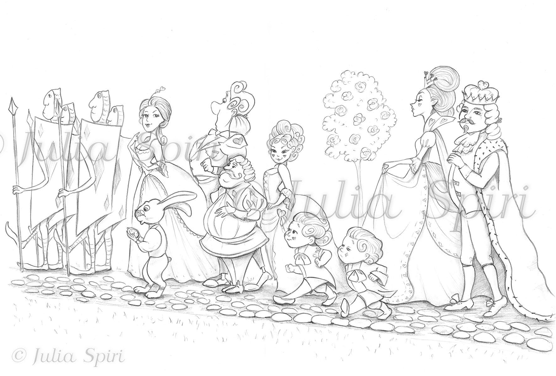 Coloring page alice in wonderland the grand procession of the king a â the art of julia spiri