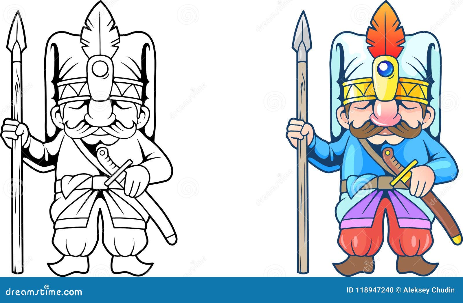 Funny turkish soldier illustration coloring book stock vector