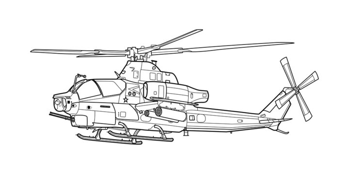Adult military helicopter coloring page for book copter and aircraft vector illustration vehicle war