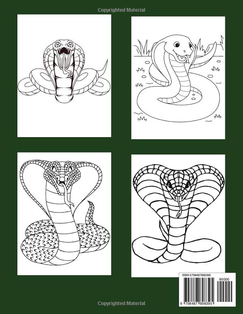 King kobra kids coloring book a unique collection of coloring pages decorative king cobra snake for kids boys girls and adults by art pleasant