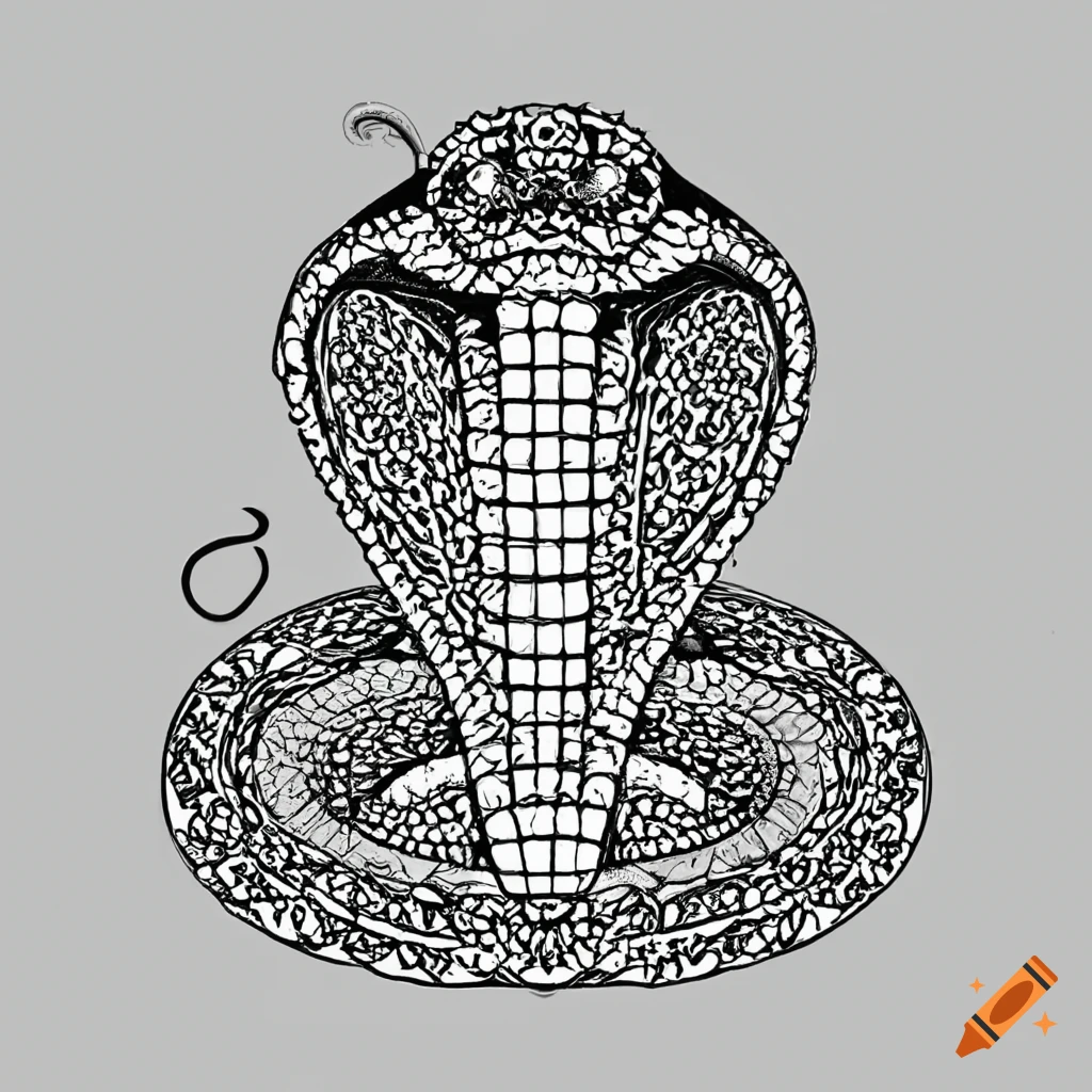 Coloring page for adults mandala cobra image white background minimilastic clean line art fine line art