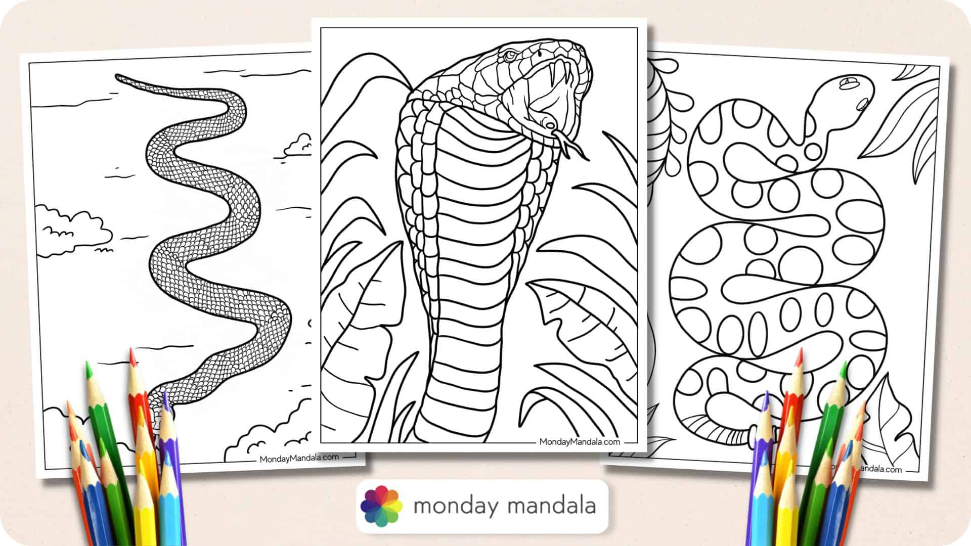 Snake coloring pages free pdf printables