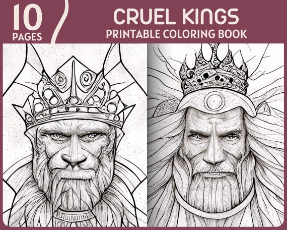 Cruel kings coloring pages evil eyed crowned king monarch illustrations coloring book printable coloring page