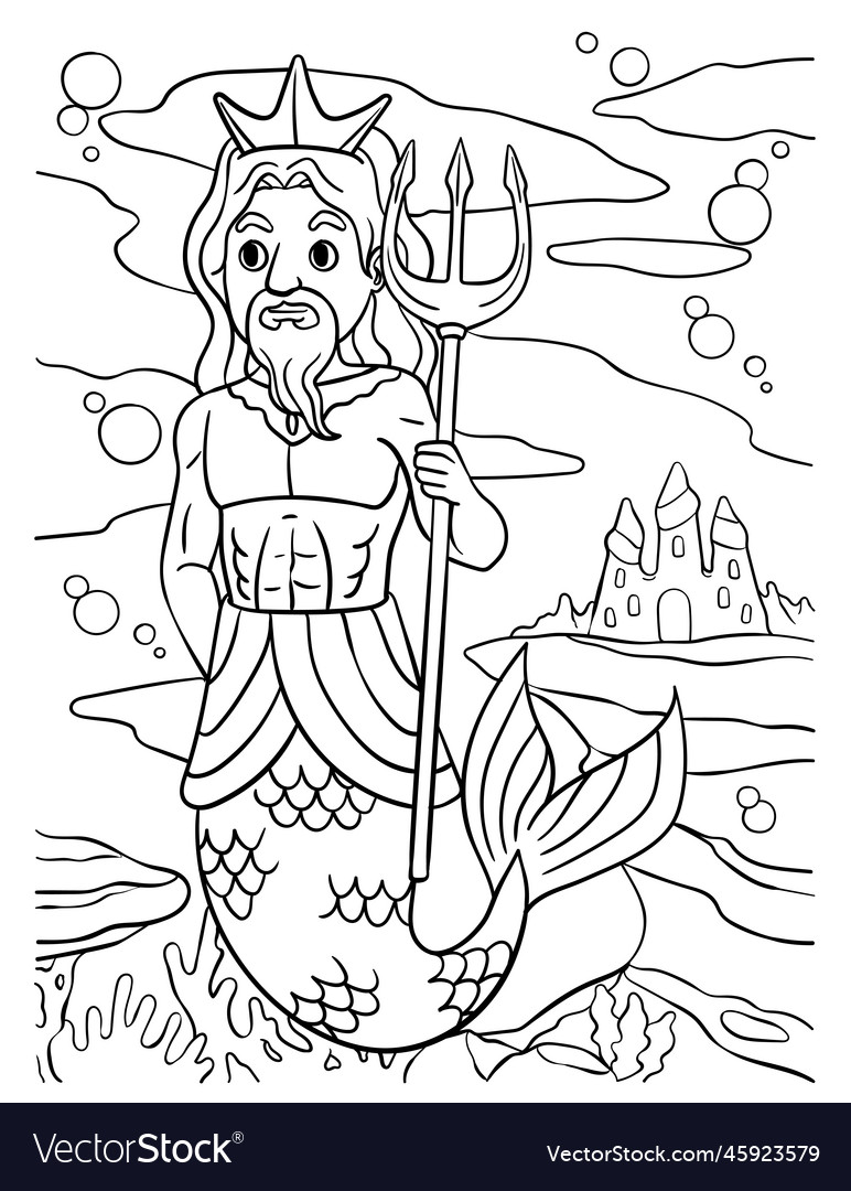 Merman king coloring page for kids royalty free vector image