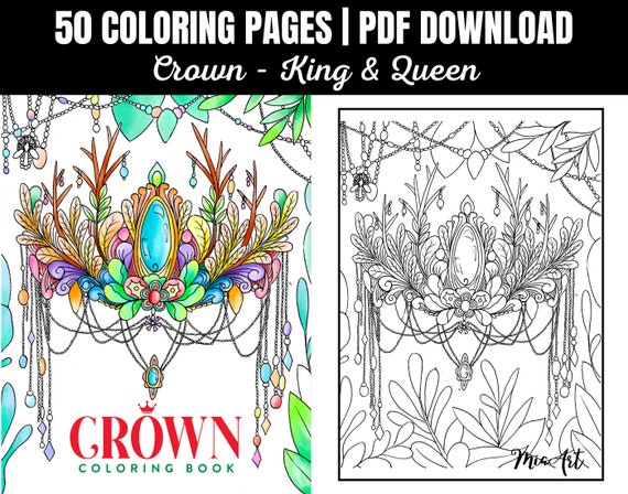 Crown king and queen printable coloring page instant download pdf