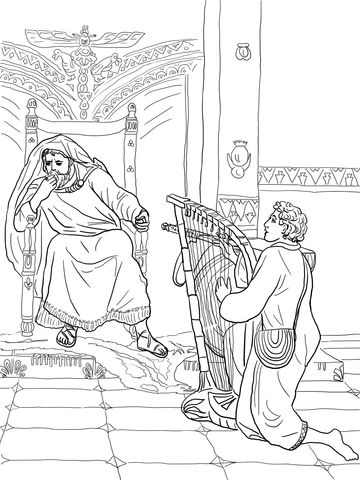 David plays the harp for saul coloring page bible coloring pages bible coloring bible story crafts