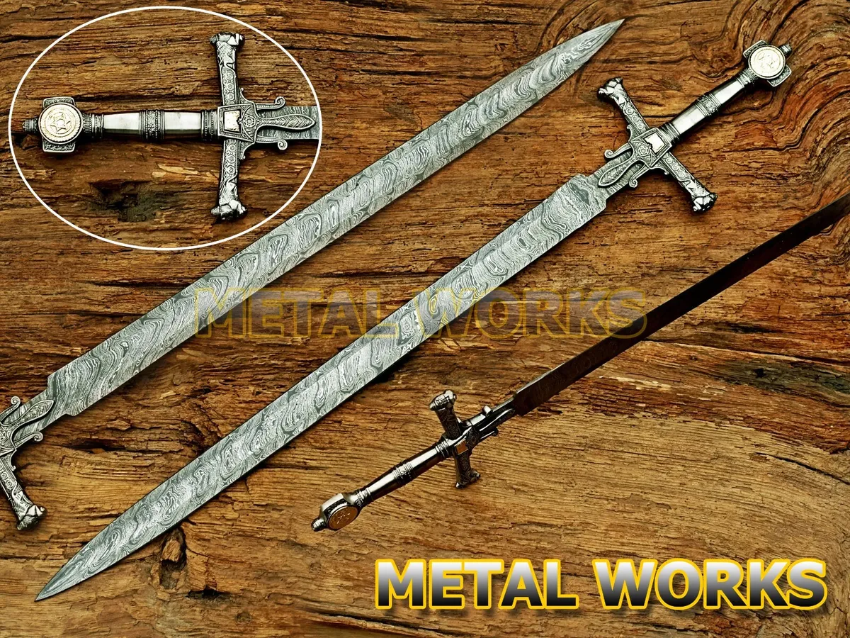 Damascus steel king solomon crusader sword wleathersheathstar of david pommel