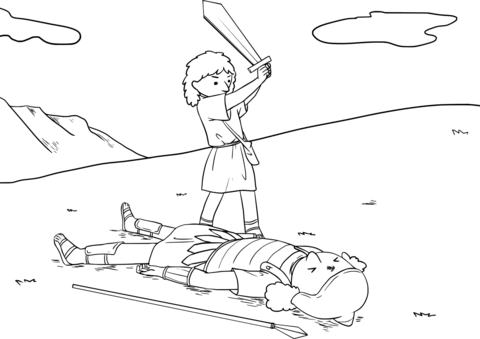 David cut off goliaths head with the sword coloring page free printable coloring pages