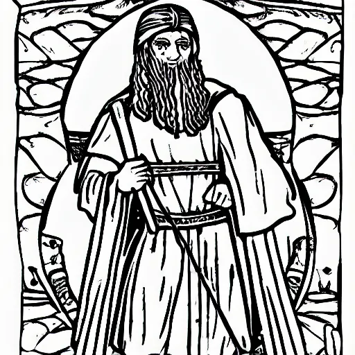 Coloring book sheet of a man in biblical clothing stable diffusion