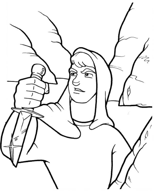 David with sharp knife in the story of king saul coloring page