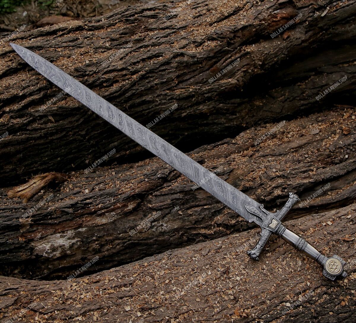 Handmade damascus steel king solomon crusader sword star of david pommel