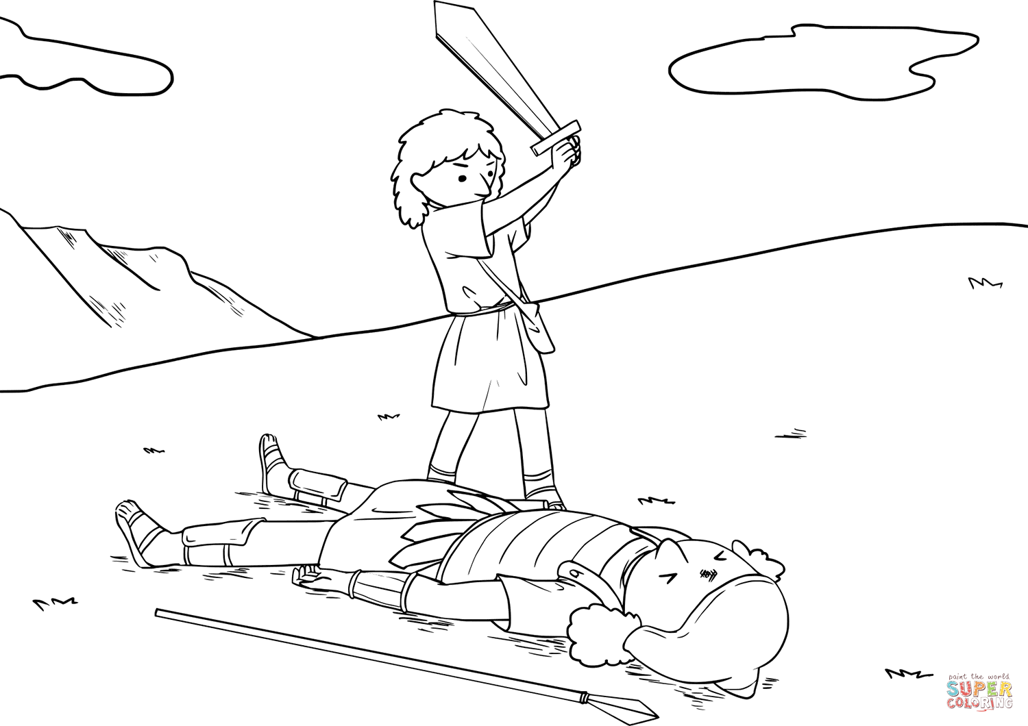 David cut off goliaths head with the sword coloring page free printable coloring pages