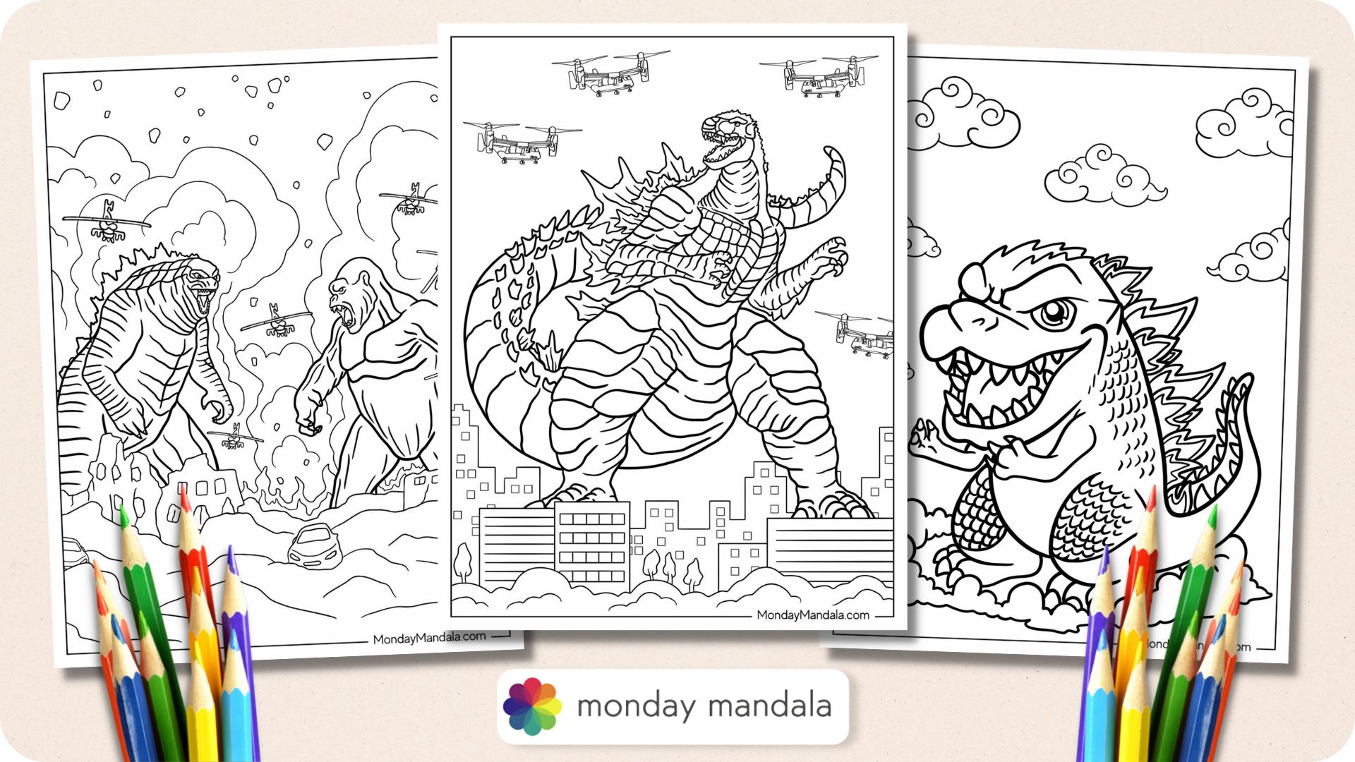 Godzilla coloring pages free pdf printables