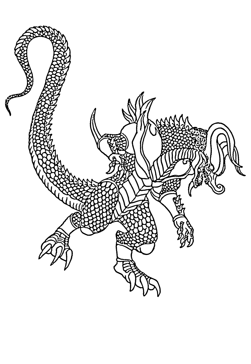 Free printable kaiju dragon coloring page for adults and kids