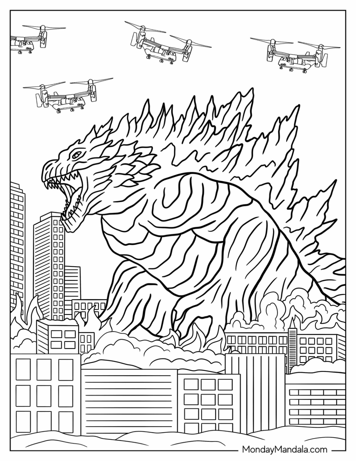 Godzilla coloring pages free pdf printables