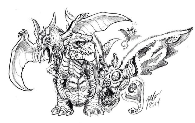 Chibi rodan mothra king ghidorah and godzilla by matt frank r godzilla