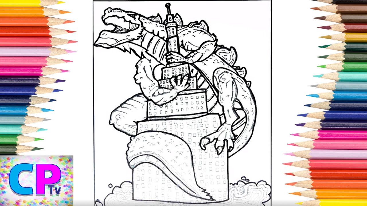 Godzilla coloring pages godzilla sits on the top of skyscraper and ready for action