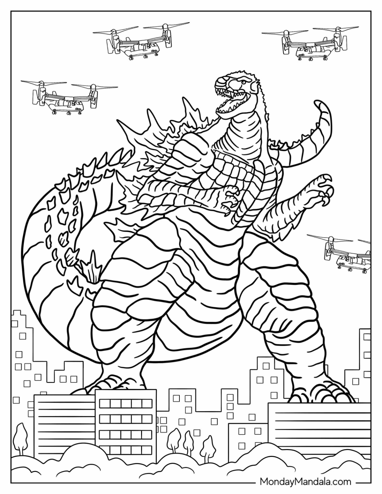 Godzilla coloring pages free pdf printables